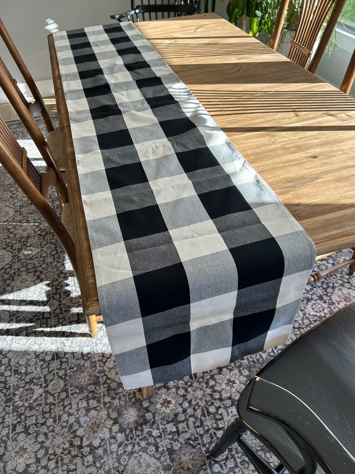 Pottery Barn Black And Cream Buffalo Check Plaid 108” X 18” Cotton