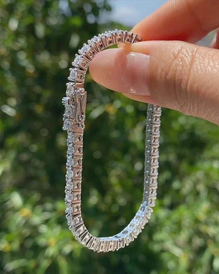 Brazalete de eslabones de tenis de diamantes naturales de corte redondo de 6,50 quilates de platino sólido 950 7,5" Foto 4 de 4