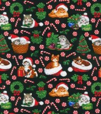 Robert Kaufman Happy Kittens Cats on Black 100 Cotton Price Per Yard