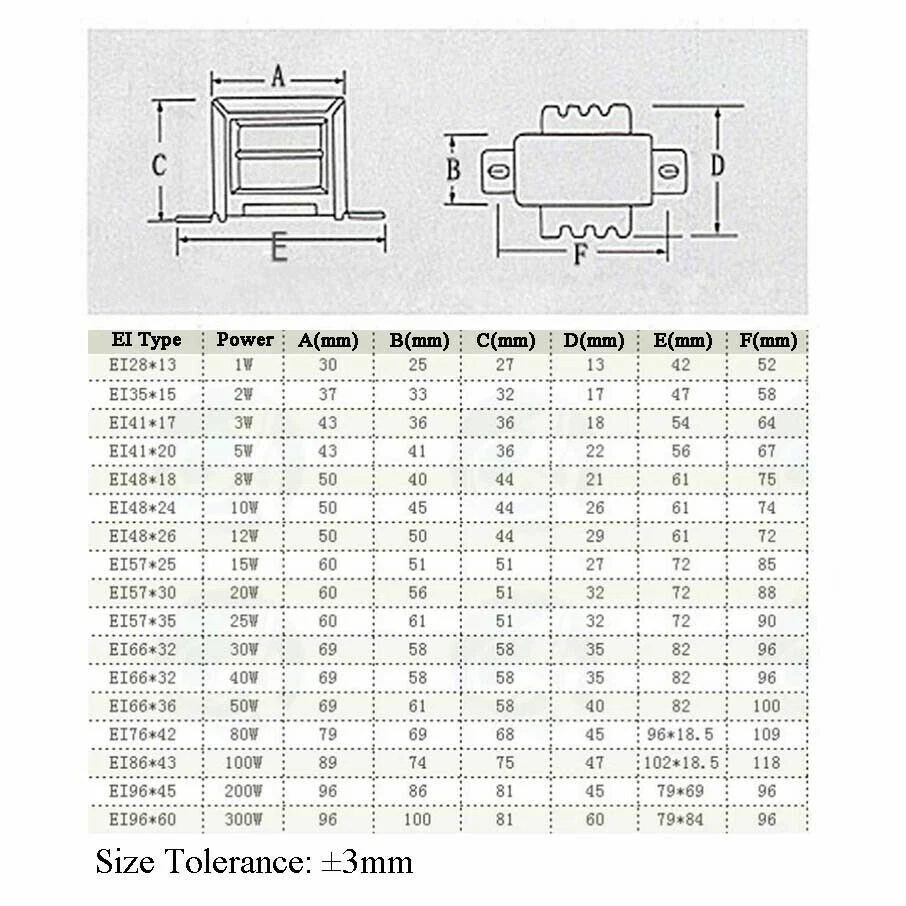 1-300W EI Power Transformer 220VAC TO 6V/9V/12V/15V/18V/24V-220VAC Single Output - image 2 of 3
