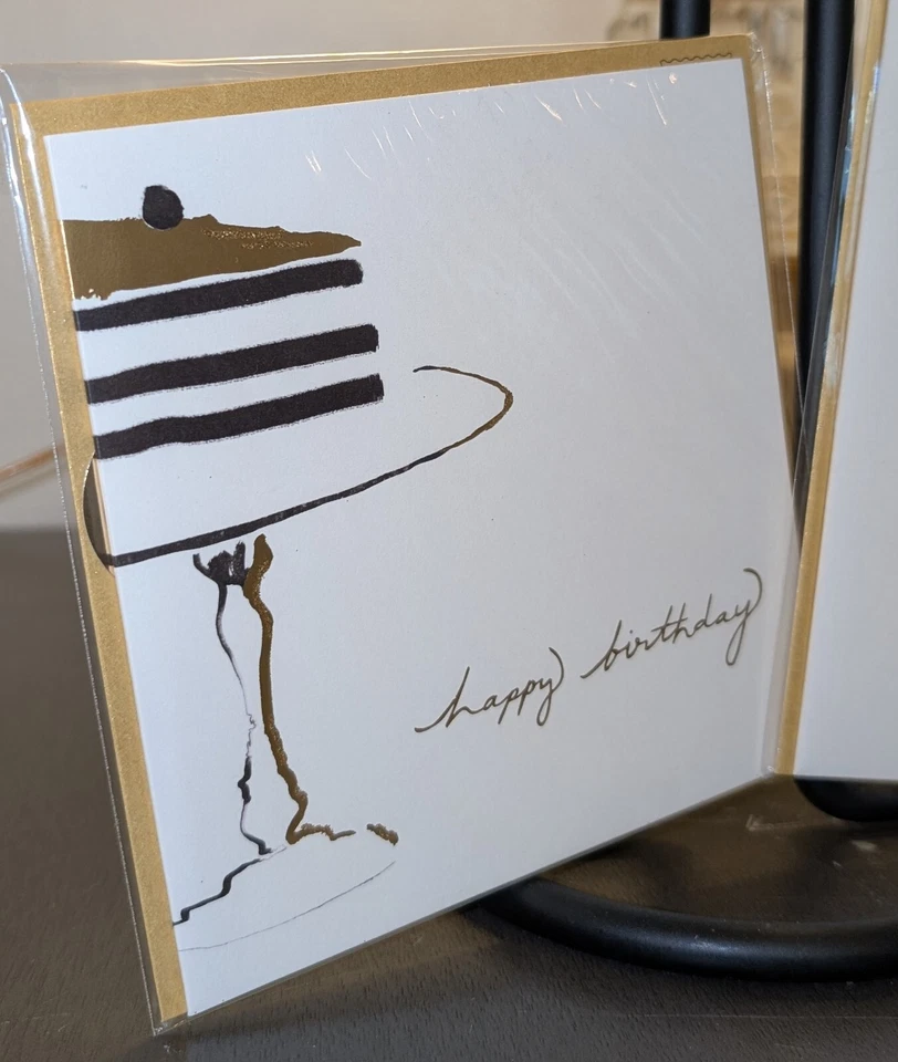 PAPYRUS Birthday & Thank You Card -Elegant, Classy  -Cake, Puppy   Gold Accents - Image 2 of 4