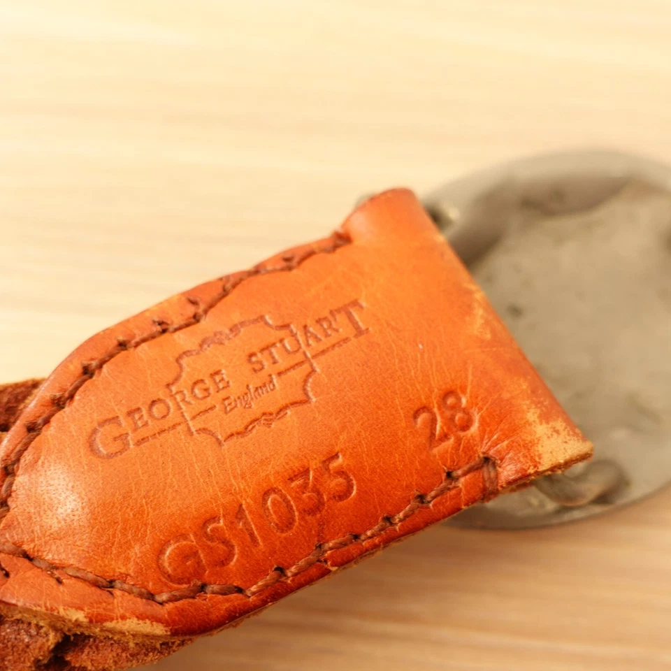 Cinturón Hebilla Ovalada Plateado 28 XS Pequeño Cuero Marrón Occidental INGLATERRA GEORGE STUART Foto 3 de 4