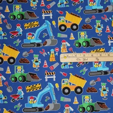 City Construction Workers Building Brick Block Fabric by the 1/2 Yard #2749