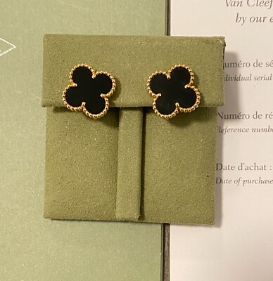Van Cleef & Arpels Vintage Alhambra Earrings 18K YG Black ONYX NEW   