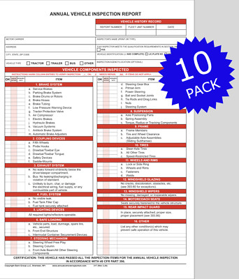 Annual Vehicle Inspection Report Form 3-Ply Carbonless. 10-PACK.