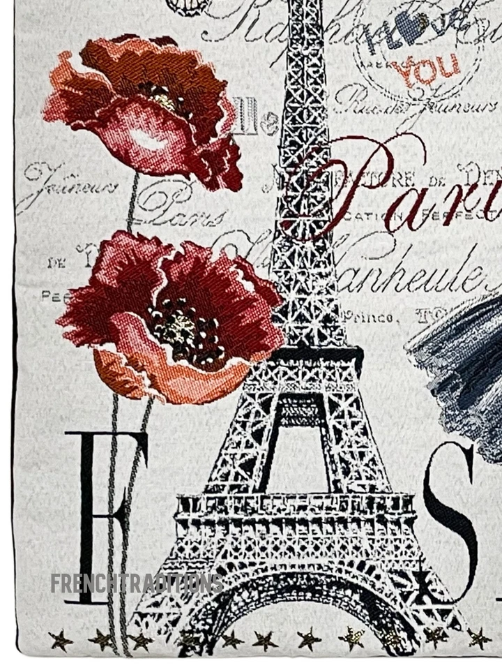 Funda de Almohada Francesa Hecha a Mano, Amapolas y Moda París 16 X 16 Hecha en Francia Foto 3 de 4