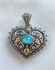 Barbara Bixby S.S. & 18K GOLD with Turquoise- Paradise Found Heart Enhancer- BN!