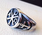 925 Silver Oxidized Men Ring Chi Rho Alpha Omega Anchor Mens Jewelry Rings #015