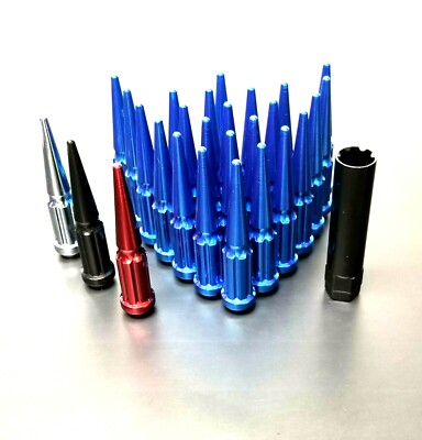 14x1.5 Blue 24pc Spline SpikeLugNuts+Socket CADILL/CHEVY/FORD/GMC/JEEP/ RAM..