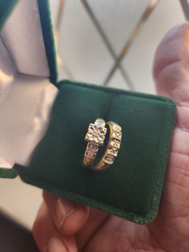 Vintage natural diamond engagement & wedding band set ladies 6.75 10k solid gold - Picture 3 of 11