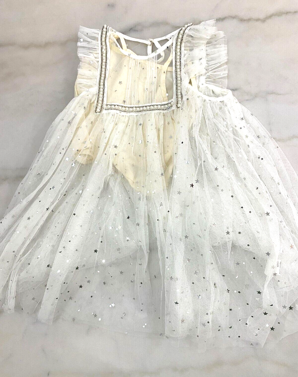 Girls Sleeveless Sequin Mesh Dress Top White Birthday Flower Girl