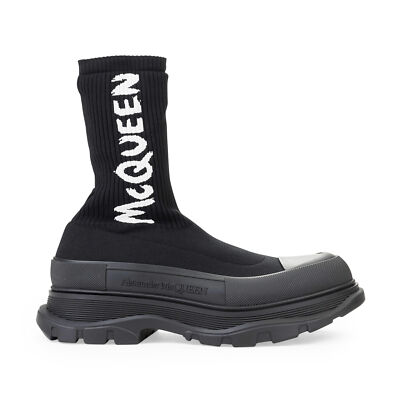 NIB ALEXANDER MCQUEEN H. BOOT TREAD SLICK BLACK WHITE BLACK BOOTS SIZE 44 $990