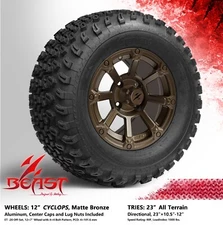 4x GOLF CART 12" MATTE BRONZE CYCLOPS WHEELS and 23"x10.5"-12" ALL-TERRIAN TIRES