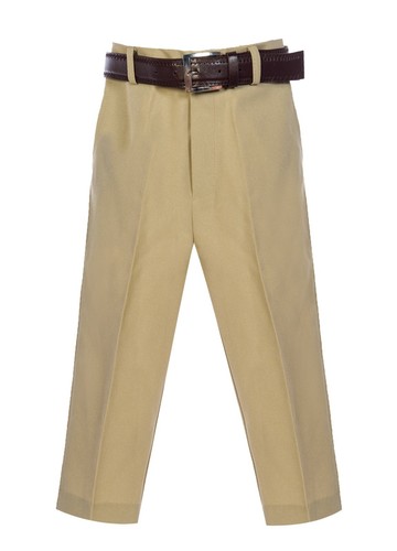 KIDS BOYS FORMAL DRESS PANT WITH BELT 1 PLEATED SIZE 2-20 NAVY BLACK KHAKI WHITE - Picture 6 of 8