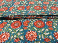 5 Yard Hand Block Print Handmade Cotton Indian Natural Multi Floral Print Fabric