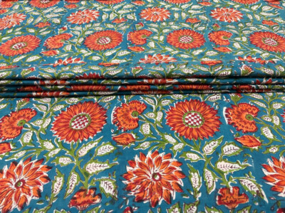 5 Yard Hand Block Print Handmade Cotton Indian Natural Multi Floral Print Fabric