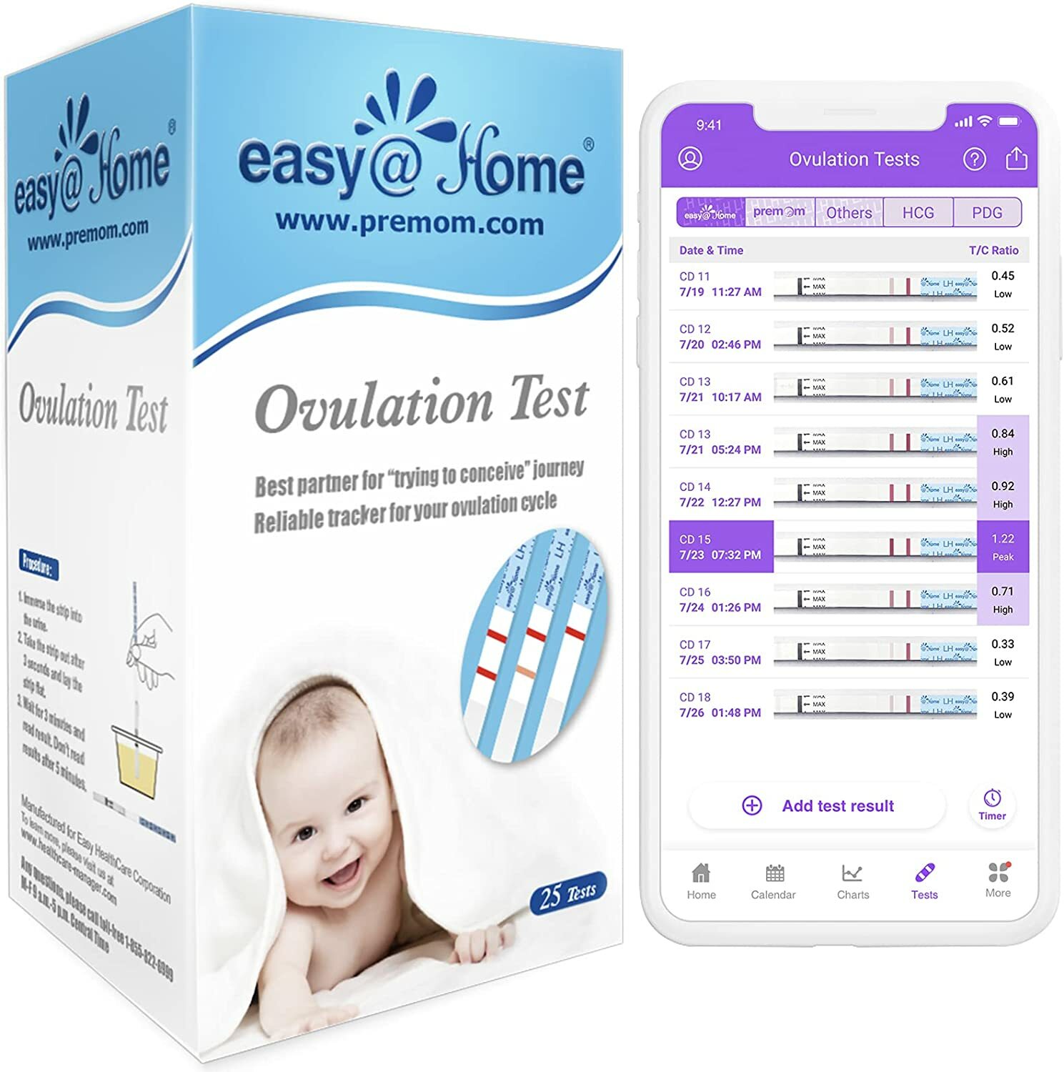 Easy@Home Ovulation Test Strips Kit, 25 Pack (LH) Fertility Tests | EZW2-S:25