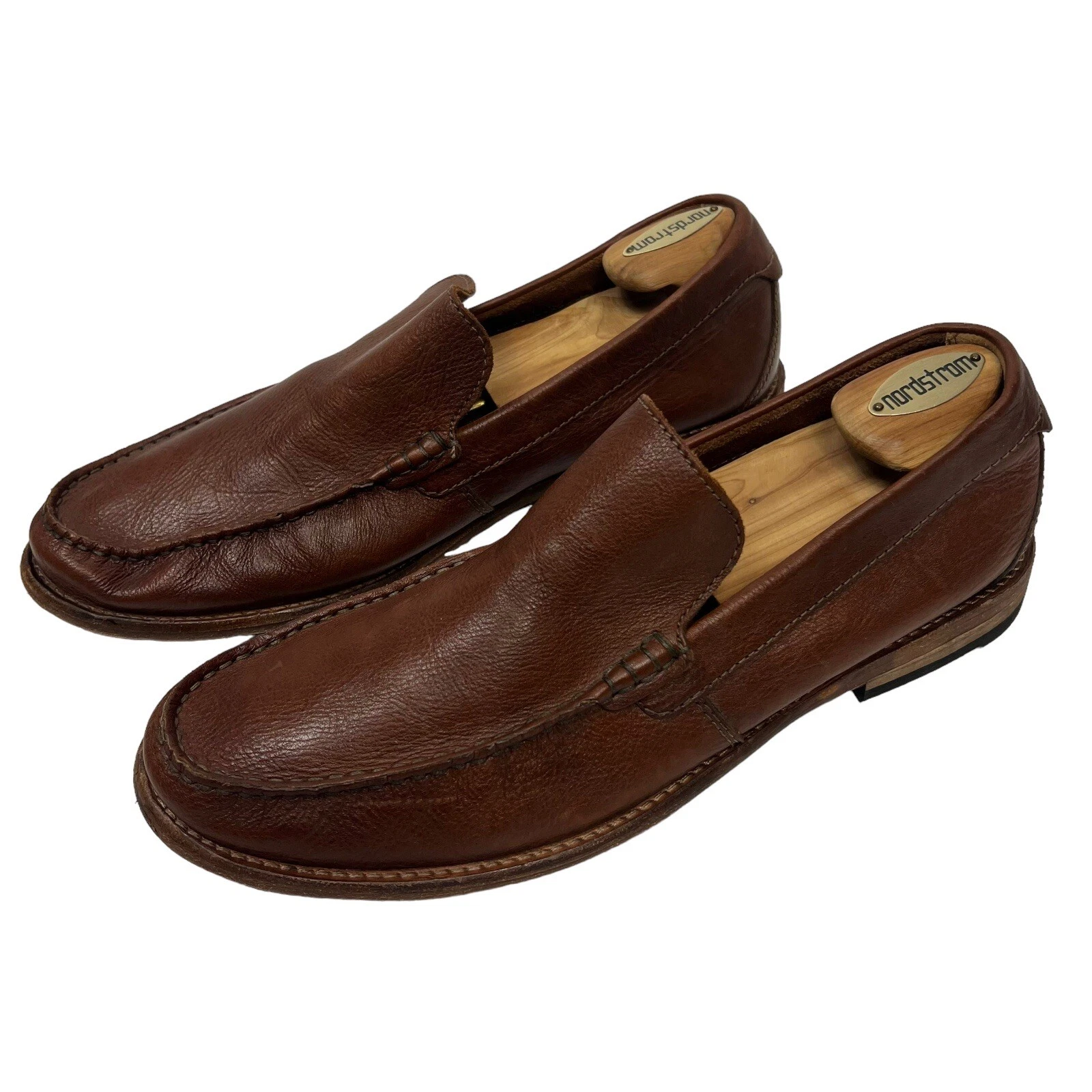 CLARKS Mocassini slip on da uomo marroni cognac in pelle taglia 11 comfort pelle di ciottoli