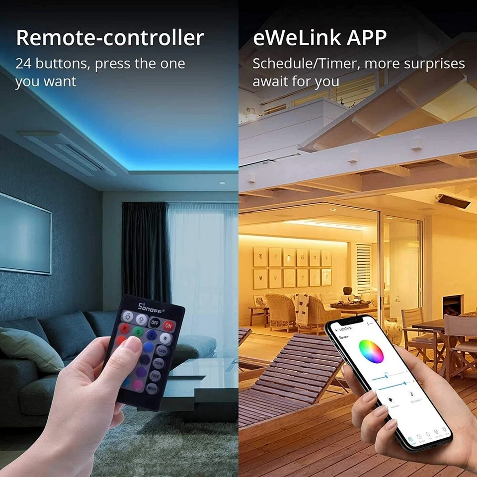 Kit Striscia Led SONOFF L1-2M 2 metri SMD 5050 IP65 12V RGB - Immagine 4 di 4