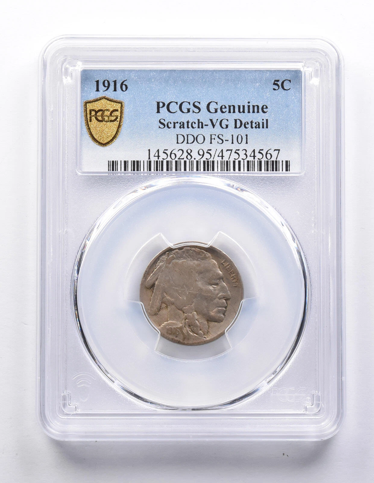 Genuine 1916 Indian Head Buffalo Nickel DDO FS-101 Scratch VG Detail PCGS *7658