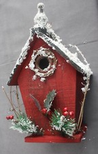 Decorative Christmas Village Rustic Natural Wood  Red Birdhouse 14.5" x 6" x 4.5