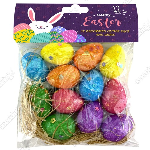 Easter Egg Craft Set Glittered Eggs & Grass Nest, Bonnet Basket Home Party Decor - Picture 29 of 101