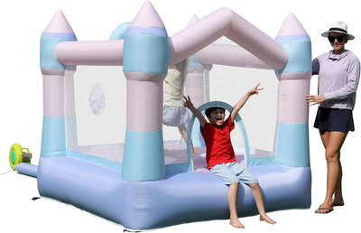 Bounce House Inflatable Bouncer with Blower, Colorful Bouncy Castle with Bask...