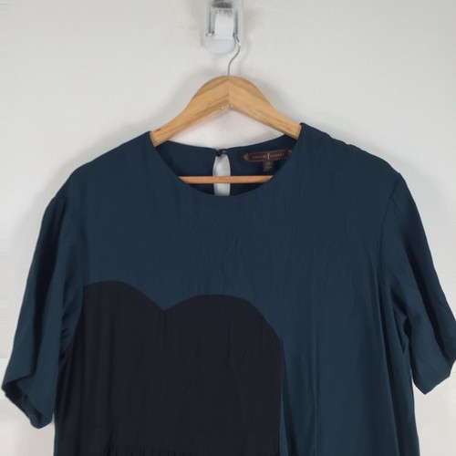 Trelise Cooper womens dress size 10 shift dark teal black short sleeve 087085 - Picture 2 of 9