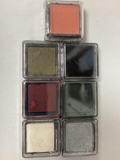7 Mini Ink Pads 1" Pink, Gold, Silver, White, Black, Red, Green 1 new and 6 used