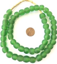 Ghana Round dark Green handmade Recycled glass African trade beads-Ghana