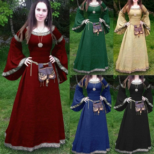 Plus Size S-5XL Women Long Flare Sleeve Medieval Dress Renaissance Costume*. - Picture 2 of 27