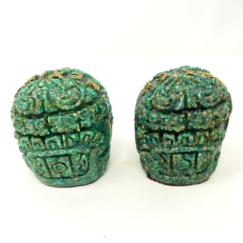 2 Pisapapeles Cabeza Olmeca Azteca Maya México Malaquita Triturada Piedra Verde - Imagen 3 de 9