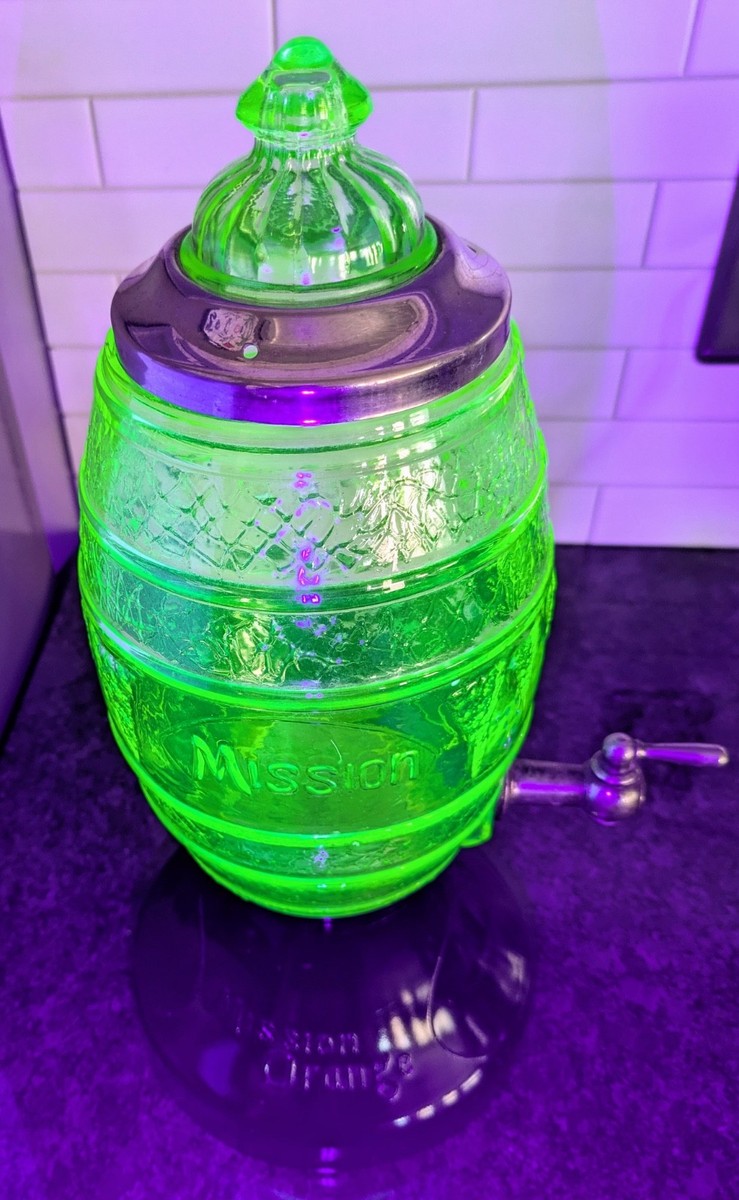 Antique Uranium Green Glass Mission Orange Dispenser Soda Fountain