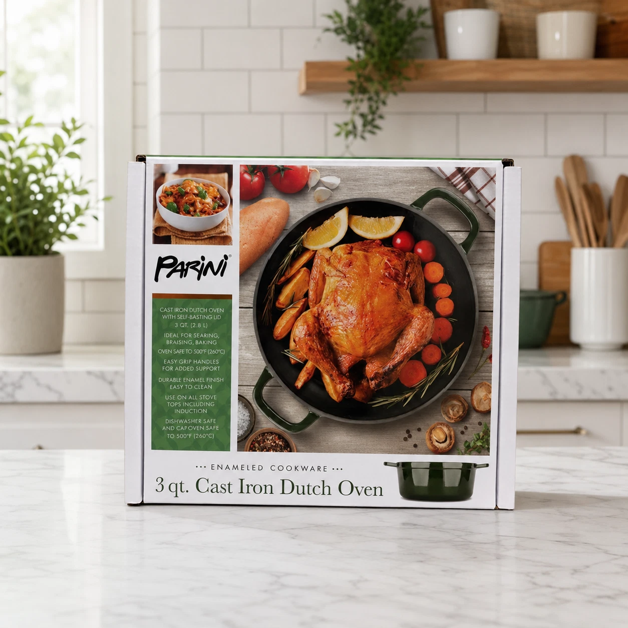 Parini 3 Qt. Cast Iron Dutch Oven Enameled Cookware Non-Stick