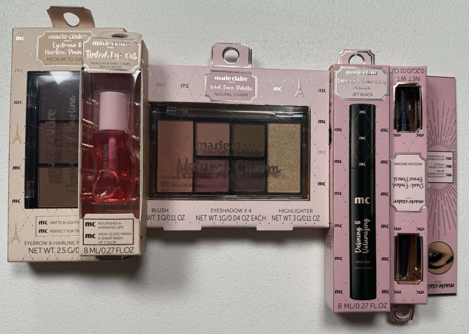 Marie Claire 5-Piece Makeup Set Eyeshadow, Mascara, Lip Oil, Eyebrow Powder ++