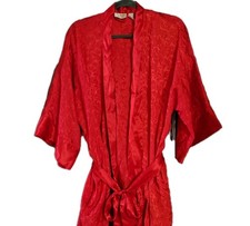 Vintage 90s Victoria's Secret Gold Label Short Robe Floral Red Satin Lingerie