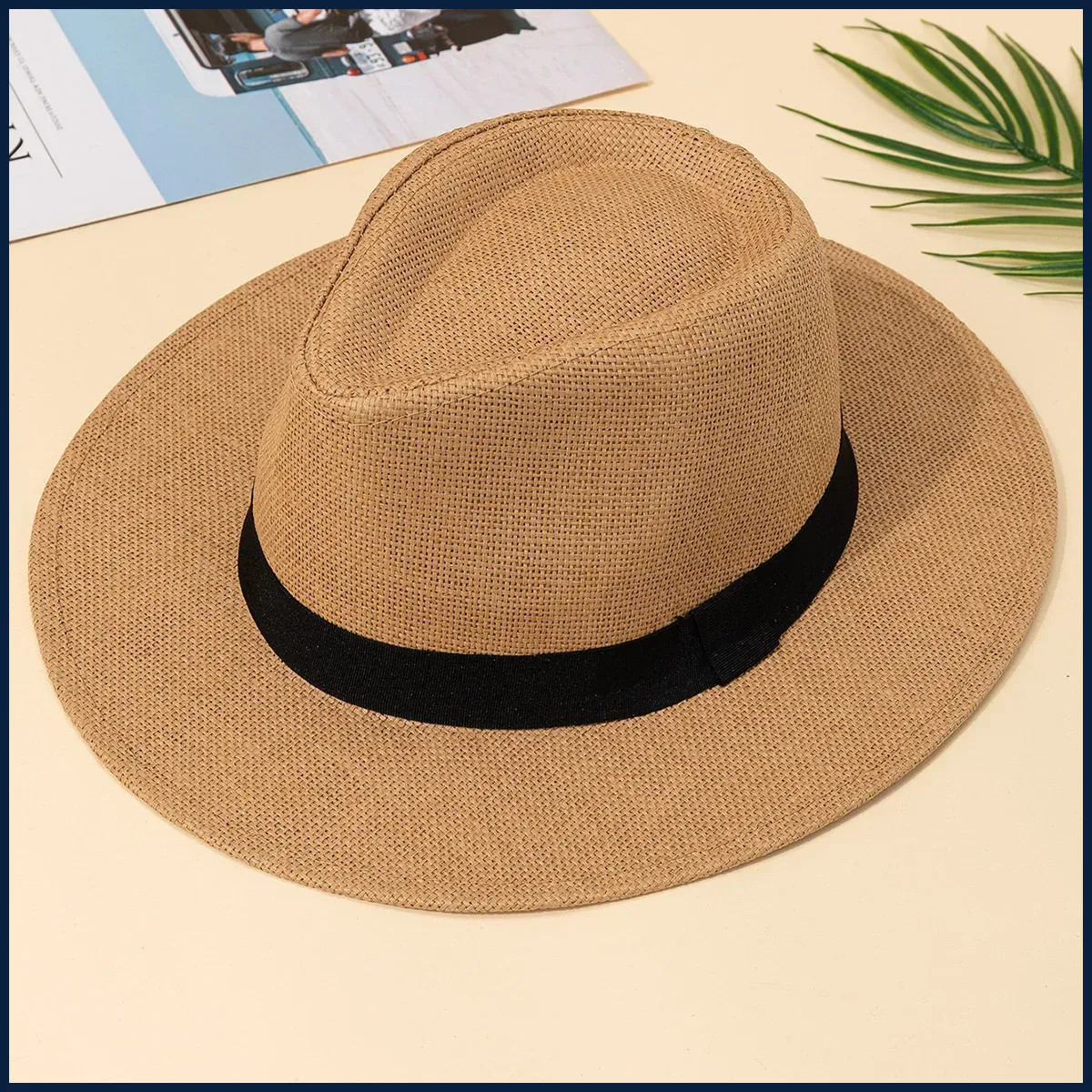 Unisex Panama Style Straw Hat Wide Brim Summer Beach Sun Hat
