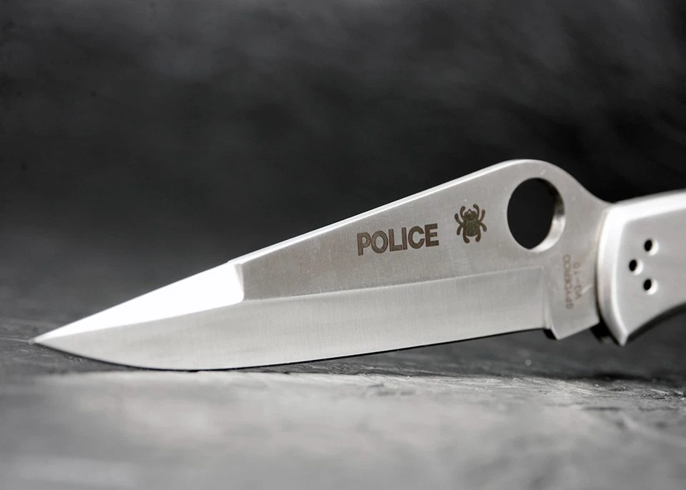 Navaja de bolsillo Spyderco Police Lockback C07P de acero inoxidable en muy buena condición-10 Foto 3 de 4