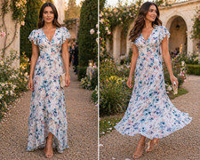 Quiz 18 White + Blue Floral Frill Tier Skirt Dress Wedding Guest, Cruise BNWOT