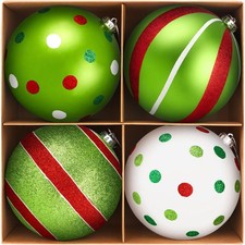 6 Inch Large Christmas Ball Ornaments, 4 Pcs Extra Large Red and Green Glitte...