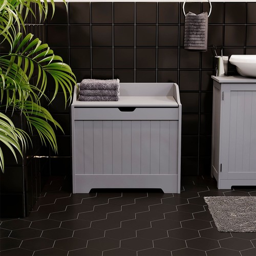 Modern Bathroom Laundry Chest Cabinet Storage Basket Clothes Bathroom Furniture - Picture 3 of 8