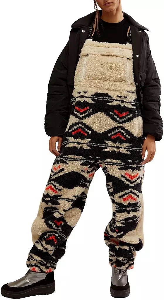 FP Movement Printed Hit The Slopes Salopette Black Fairisle Combo Women Size XS