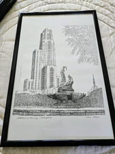 pencil SIGNED Cathedral of Learning Pittsburgh PA by NEVIN ROBINSON Framed 17x12