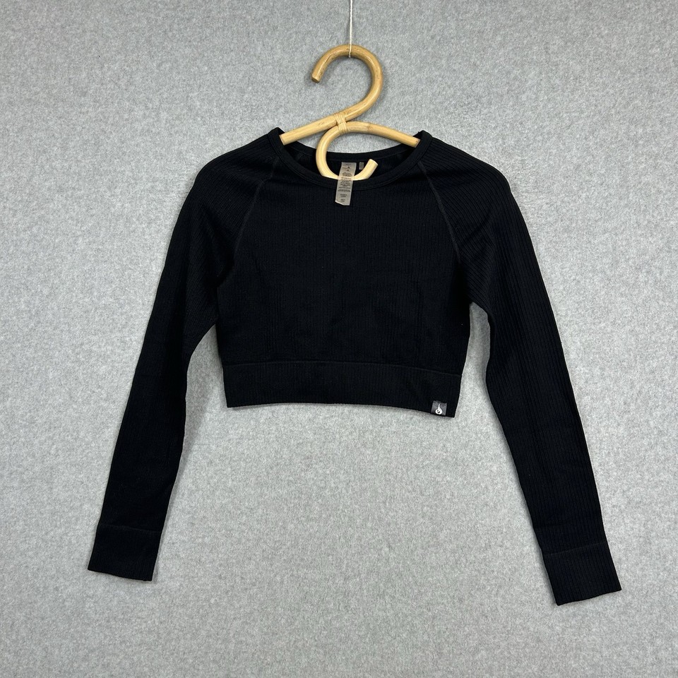 Ryderwear Crop Cropped Top Long Sleeve Size S Black Gym Active Yoga 