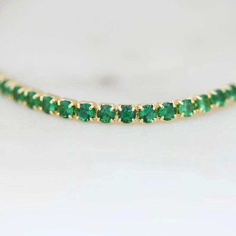 5CT Round Cut Lab Created Emerald Women's Chain Anklet 14K Yellow Gold Finish - Imagem 3 de 4
