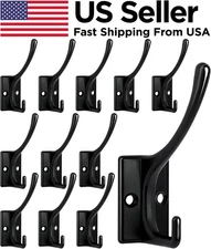 12 Pack Heavy Duty Wall Mount Coat Hooks Double No Rust Black with Screws