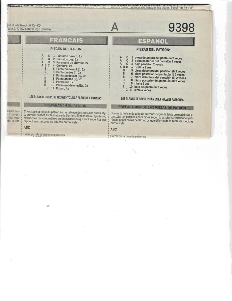 Burda Kids 9398 Sewing Pattern Pants Hem/Seam Allowances 1M-18M 3 Variations - Image 3 of 4