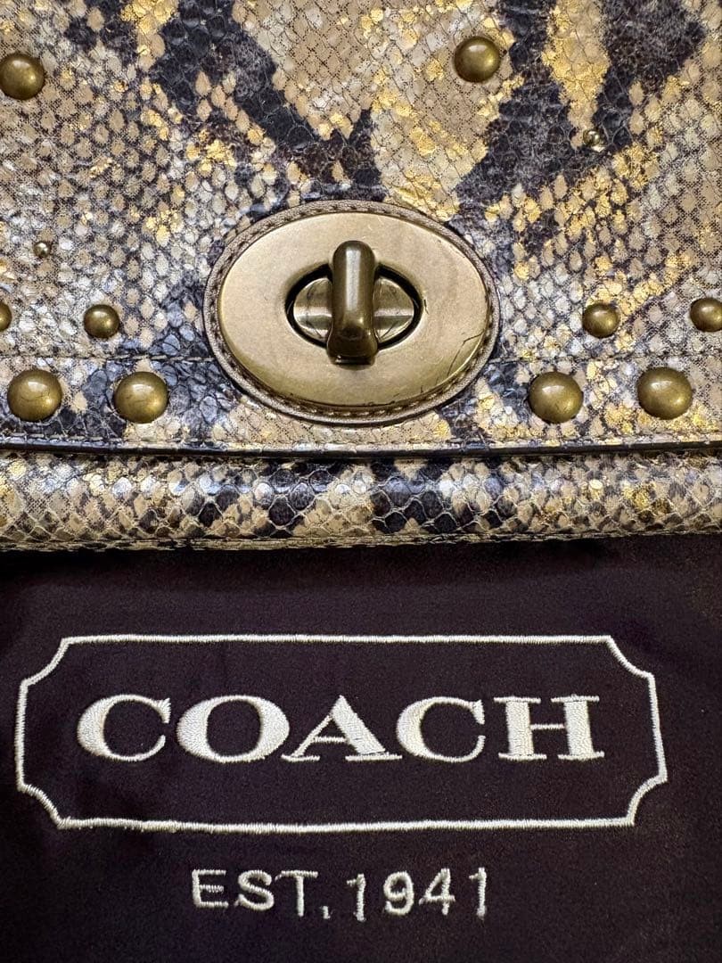 COACH Python Leather Clutch Bag Gold Studded Limi… - image 4
