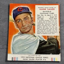 1953 Red Man Baseball #NL16 Hank Sauer Chicago Cubs With Tab Eye Appeal + Color