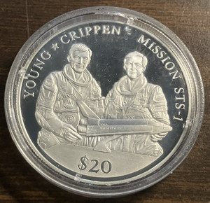 elf Liberia 20 D 2000 Space Shuttle STS-1 Silver Proof